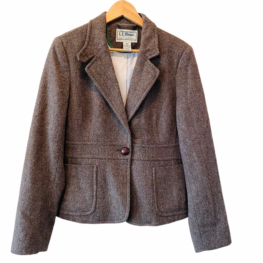L.L.BEAN Shetland Wool Brown Herringbone Blazer 14